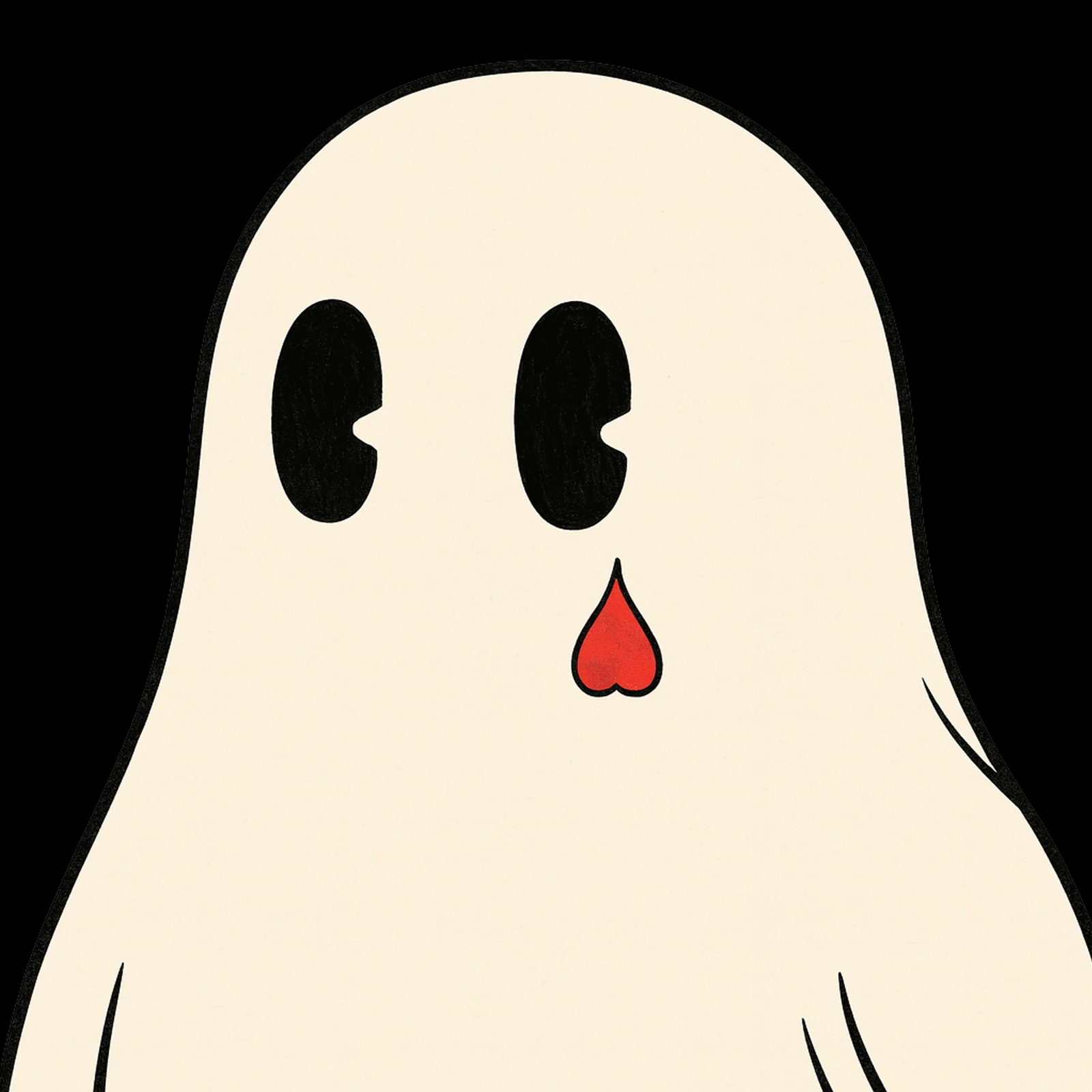 bloodloss cover showing a cream-colored ghost with black eyes and a red heart-shaped mouth